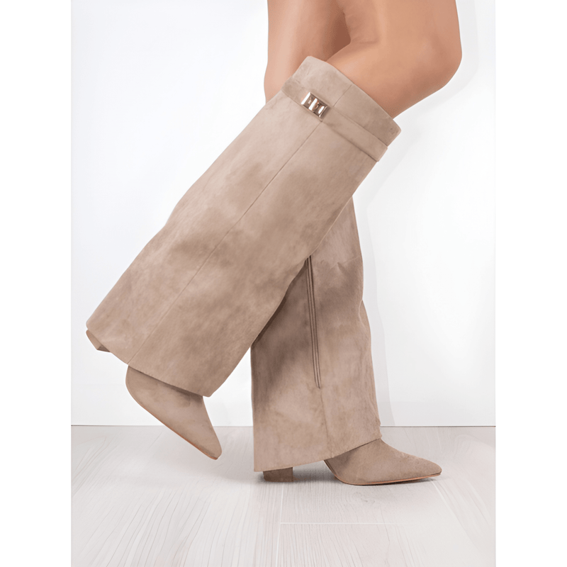 Skor Dam | Gulddetalj | Eleganta Knähöga Stövlar