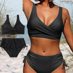 Bikini set för kvinnor | Hög midja & vadderad | Korsrygg & tvådelad | Klassisk design