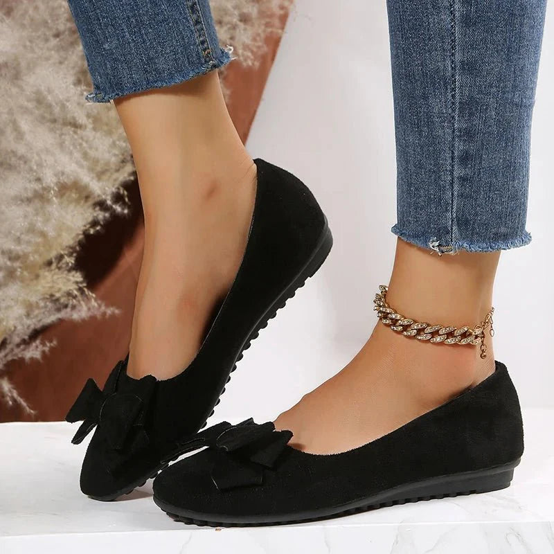Ballerinaskor för kvinnor | Platt sula & Slip-on | Dekorativ rosett | Bekväma & snygga