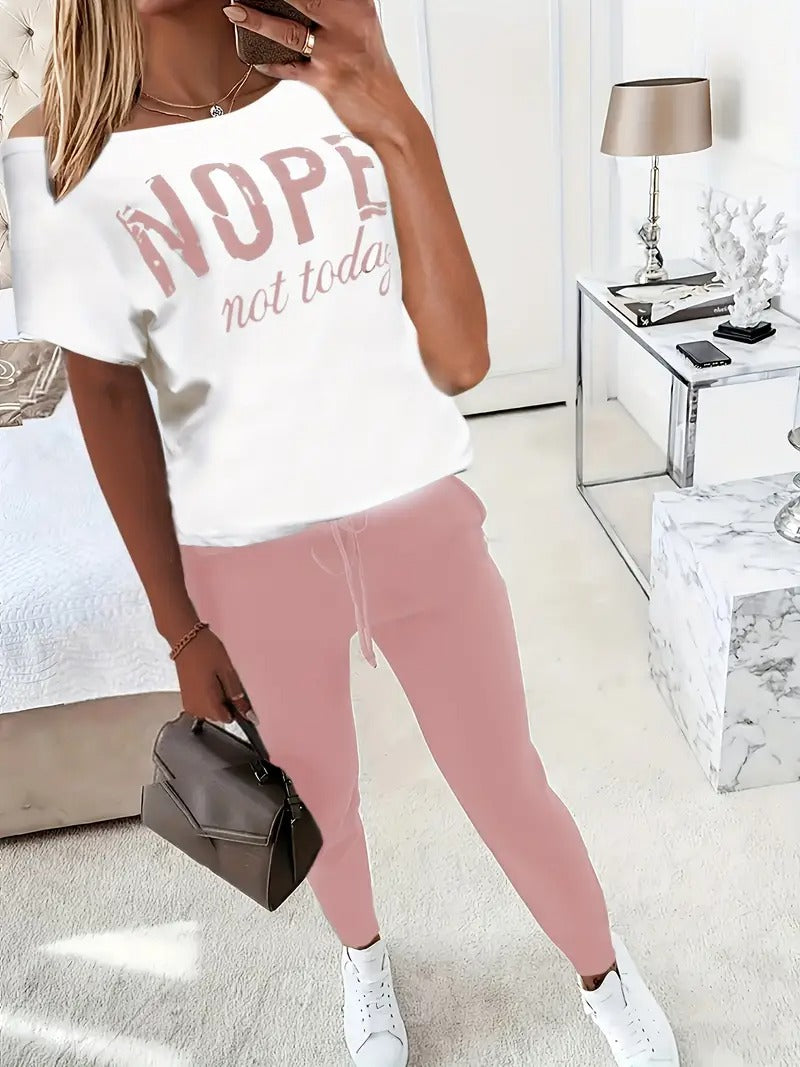 Dams Set | Tweedelig & Casual | T-shirt med Kort Ärmar & Långbyxor