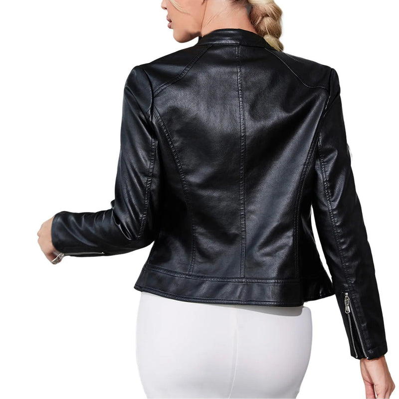 Damjacka i bikerstil | Slim Fit | PU-läder | Dragkedja och fickor