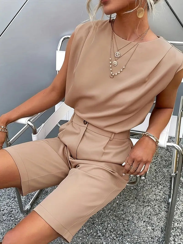 Damset | Ärmlös Topp & Shorts | Somrig & Elegant | Enfärgad Tvådelad Look
