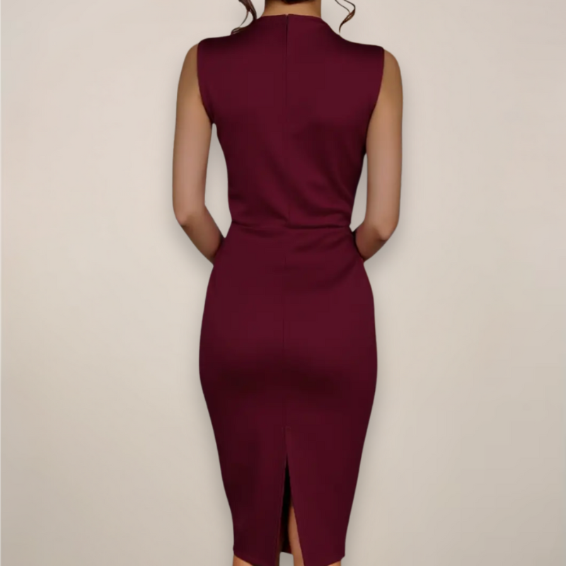 Klänning Midi | Ärmlös Pennklänning | V-ringad Omlottdesign | Elegant Siluett