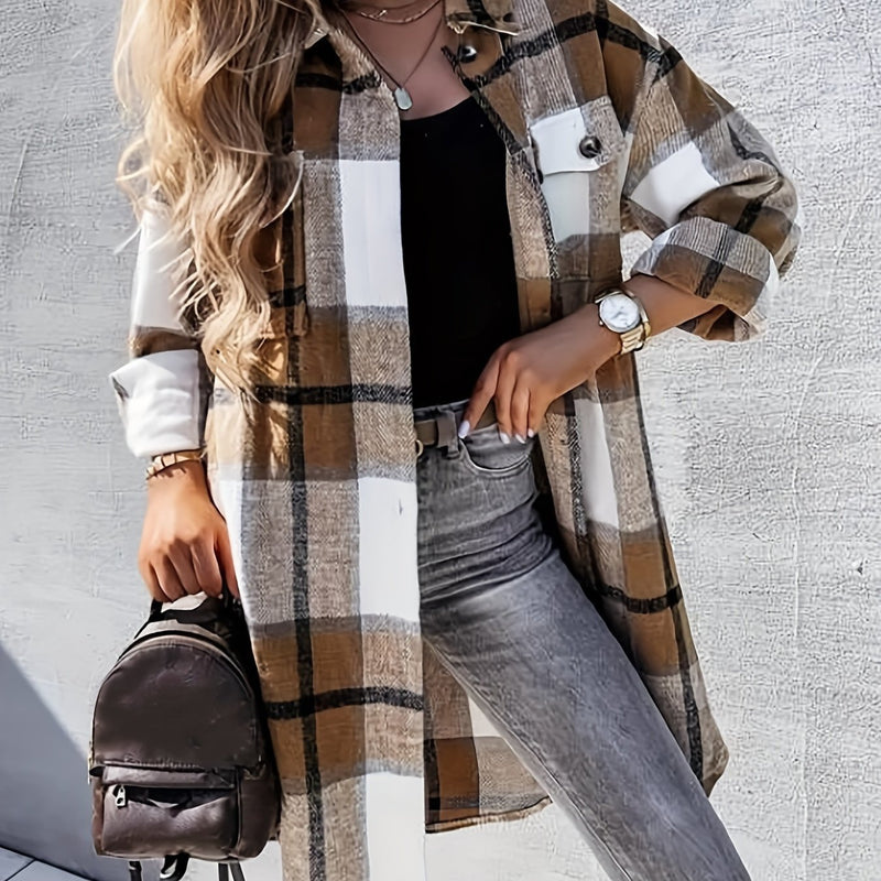 Vinterrock Dam | Lång Jacka med Rutigt Mönster | Casual Stil
