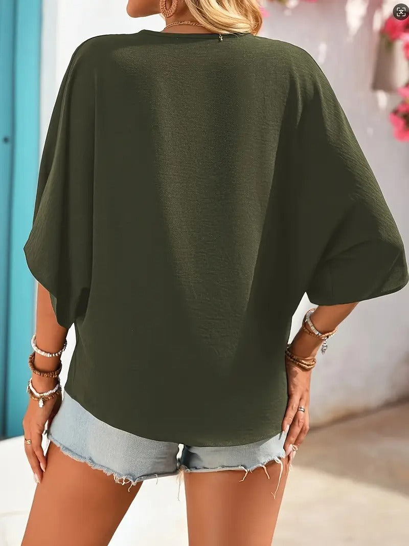 Blus för kvinnor | V-ringning & knappdetaljer | Sommar Casual