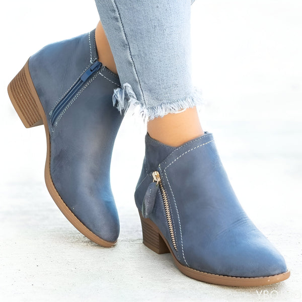 Dam Ankelboots | Retro Stil | Platåsula & Klack | Dragkedja i Sida