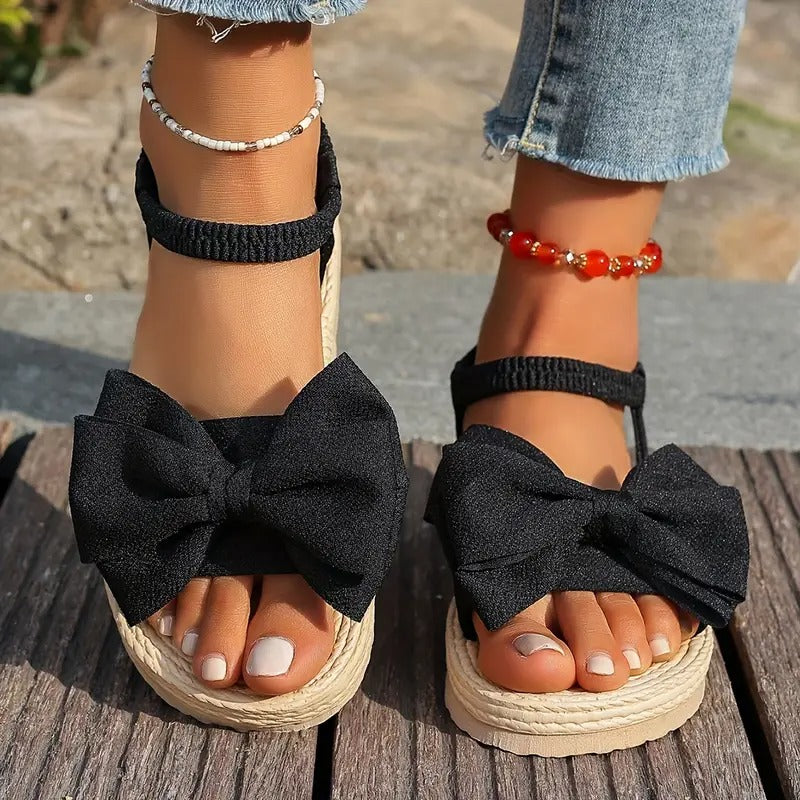 Damsandaler | Stor Rosett & Öppen Tå | Slip-on med EVA-sula | Platt & Somrig Komfort