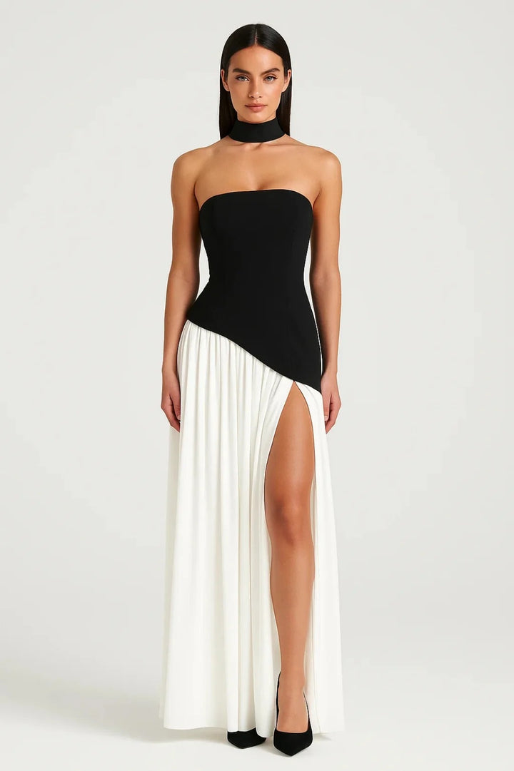 Dam Klänning | Elegant | Strapless Plisserad Slits | Sommar