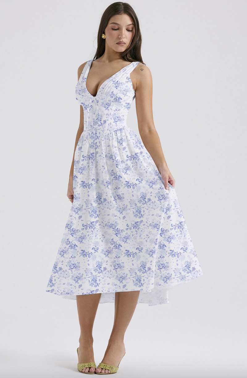 Dam Midiklänning | Boho Blommönster & V-ringning | Ärmlös A-linjeform | Sommar & Bröllop