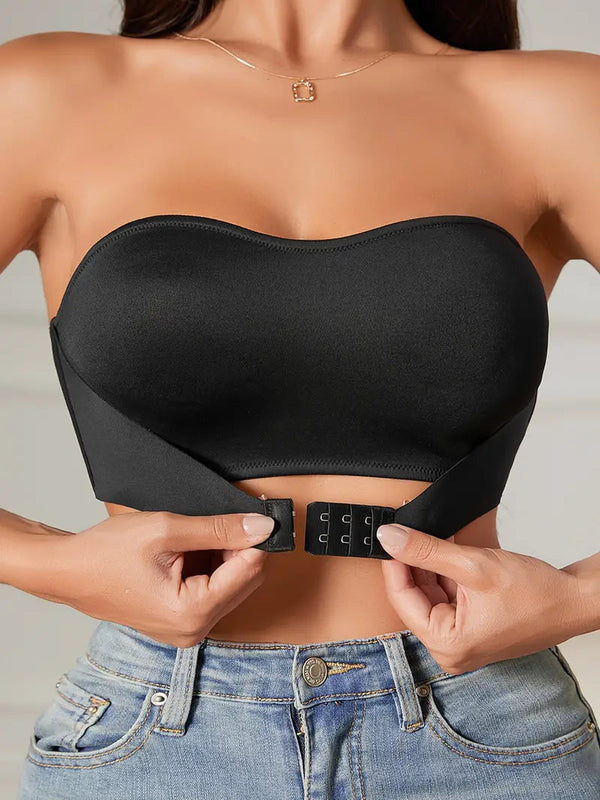 BH för kvinnor | Axelbandslös & Push-Up | Silikonstretch & Frontspänne | Enfärgad Tube Top