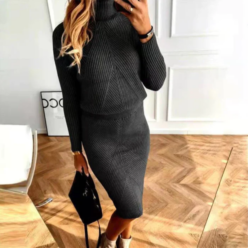 Dam Stickad Klänning | Mysig & Elegant | Slimmad Vintervärme | Polyester