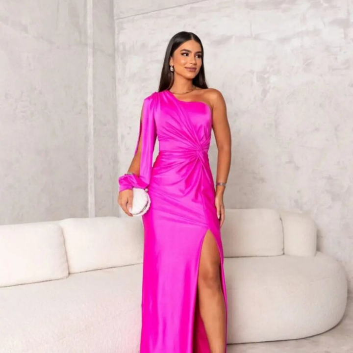 Klänning Maxi | Elegant One-Shoulder Maxiklänning | Slits | Festklänning