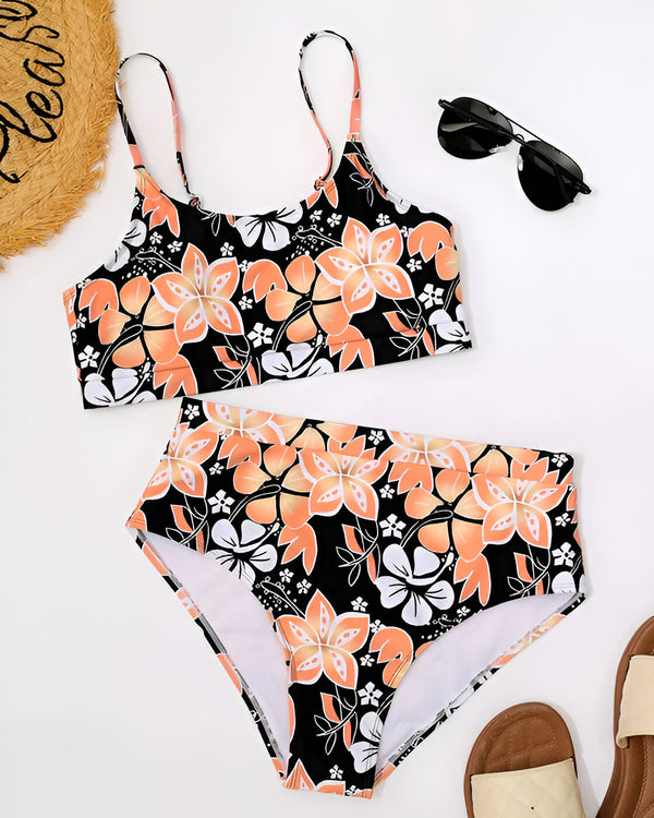 Bikini Set för kvinnor | Hög midja | Blommigt tryck | Tvådelad baddräkt