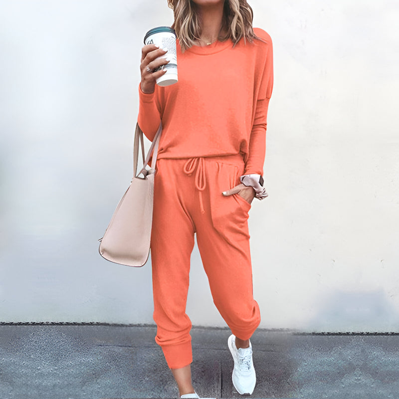 Kvinnor Pyjamas Set | Mjuk & Enfärgad | Långärmad Topp | Byxor med Dragsko