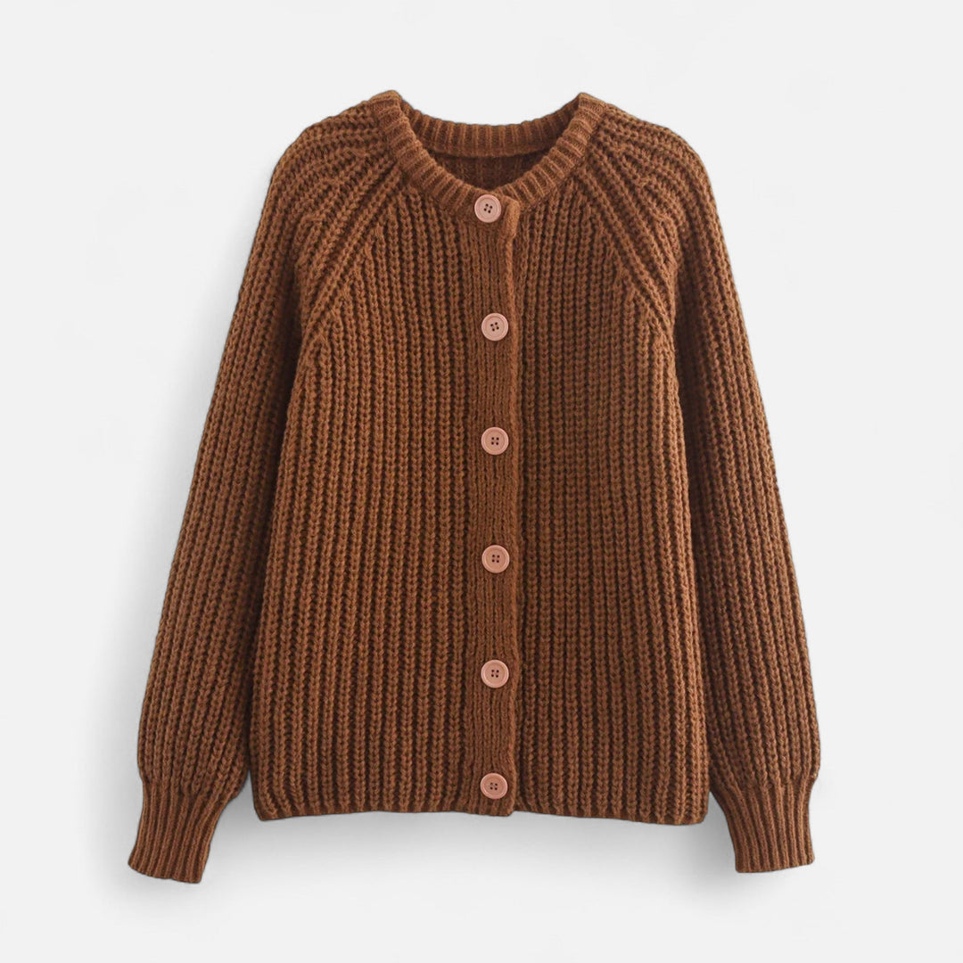 Stickad Cardigan Dam | Vintageinspirerad Kofta med Rund Halsringning | Mjuk &amp; Tidlös Stil