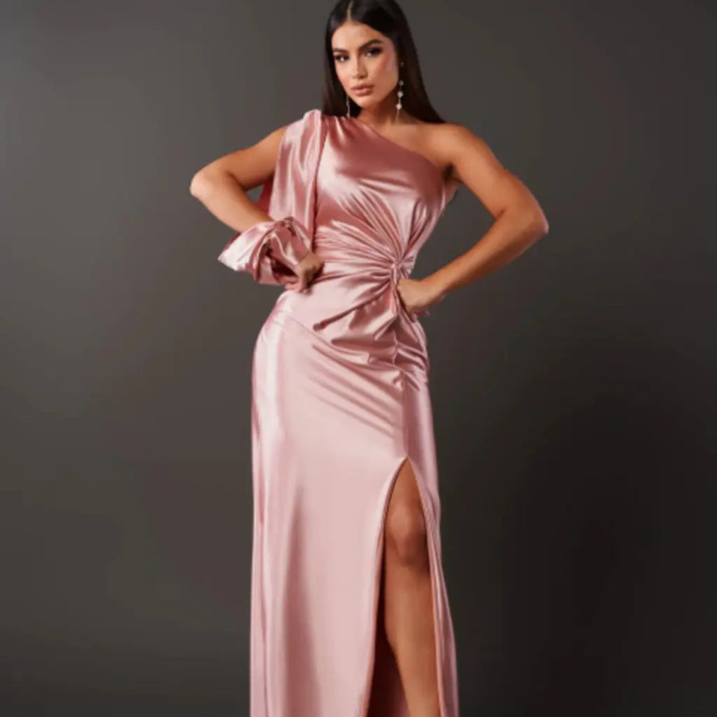 Klänning Maxi | Elegant One-Shoulder Maxiklänning | Slits | Festklänning