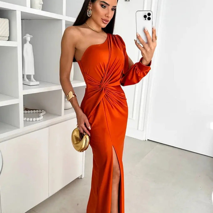 Klänning Maxi | Elegant One-Shoulder Maxiklänning | Slits | Festklänning