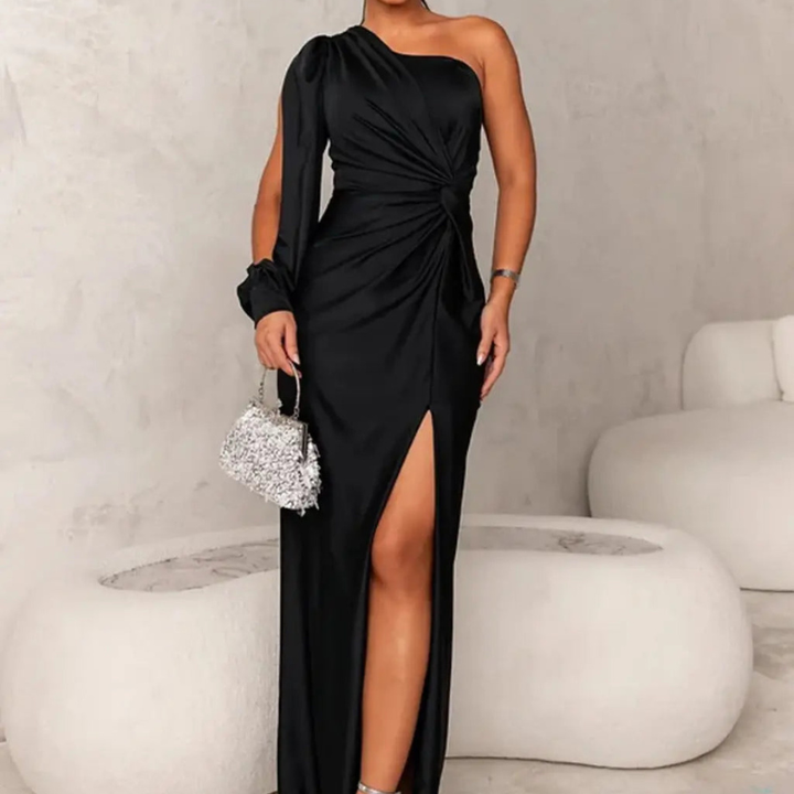 Klänning Maxi | Elegant One-Shoulder Maxiklänning | Slits | Festklänning