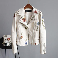 Damjacka | Vintageblommig brodyr | Bikerstil med dragkedja