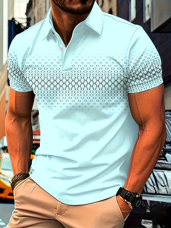 Herrpiké | Slim fit | Geometriskt tryck | Sommar