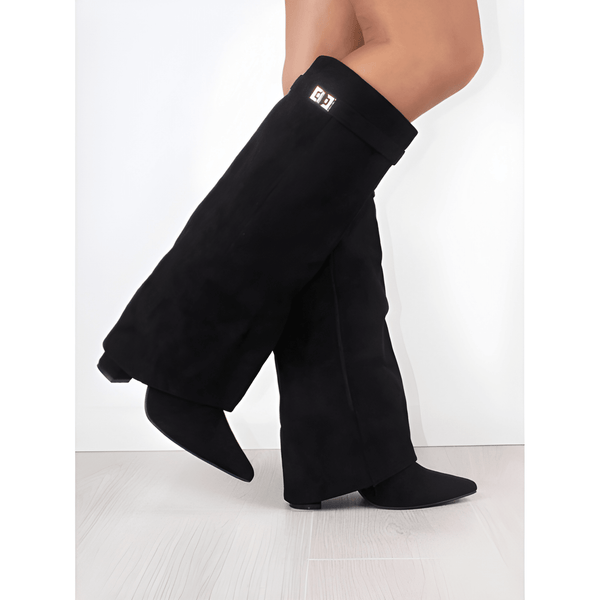 Skor Dam | Gulddetalj | Eleganta Knähöga Stövlar