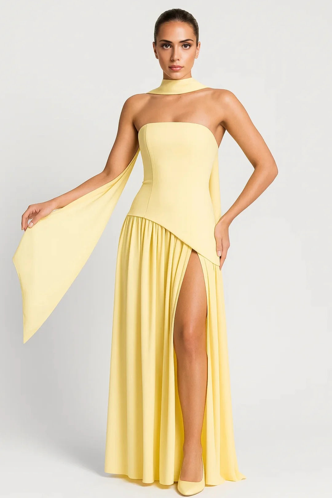Dam Klänning | Elegant | Strapless Plisserad Slits | Sommar