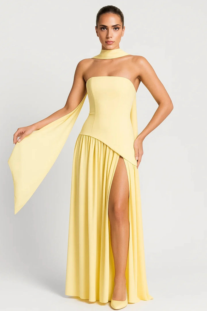 Dam Klänning | Elegant | Strapless Plisserad Slits | Sommar