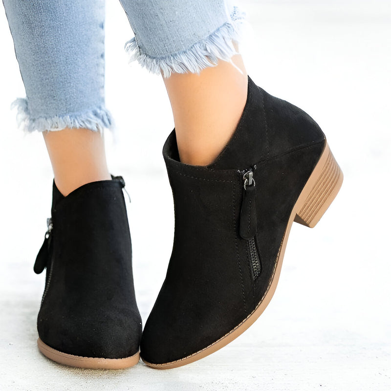 Dam Ankelboots | Retro Stil | Platåsula & Klack | Dragkedja i Sida