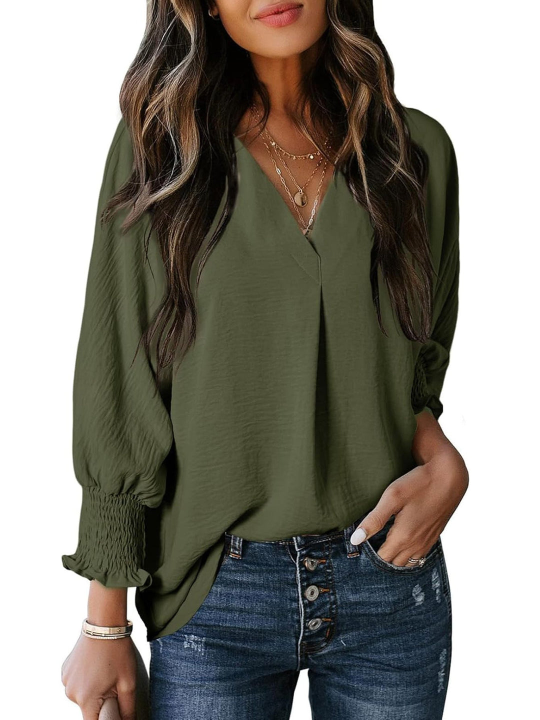 Dam Blus | Elegant | V-ringning | Sommar