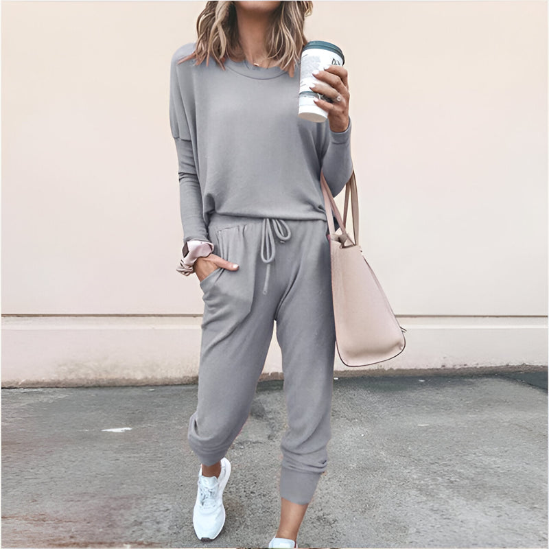 Kvinnor Pyjamas Set | Mjuk & Enfärgad | Långärmad Topp | Byxor med Dragsko