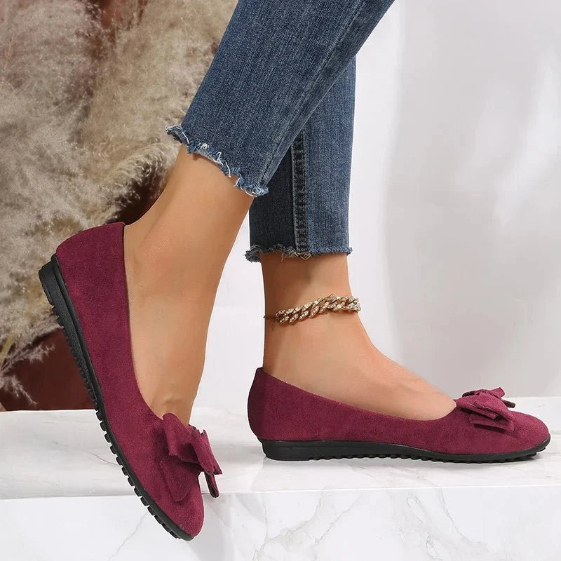Ballerinaskor för kvinnor | Platt sula & Slip-on | Dekorativ rosett | Bekväma & snygga