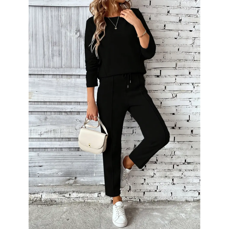 Dam Sportbyxor & Tröja Set | Enfärgad Outfit | Casual Kläder
