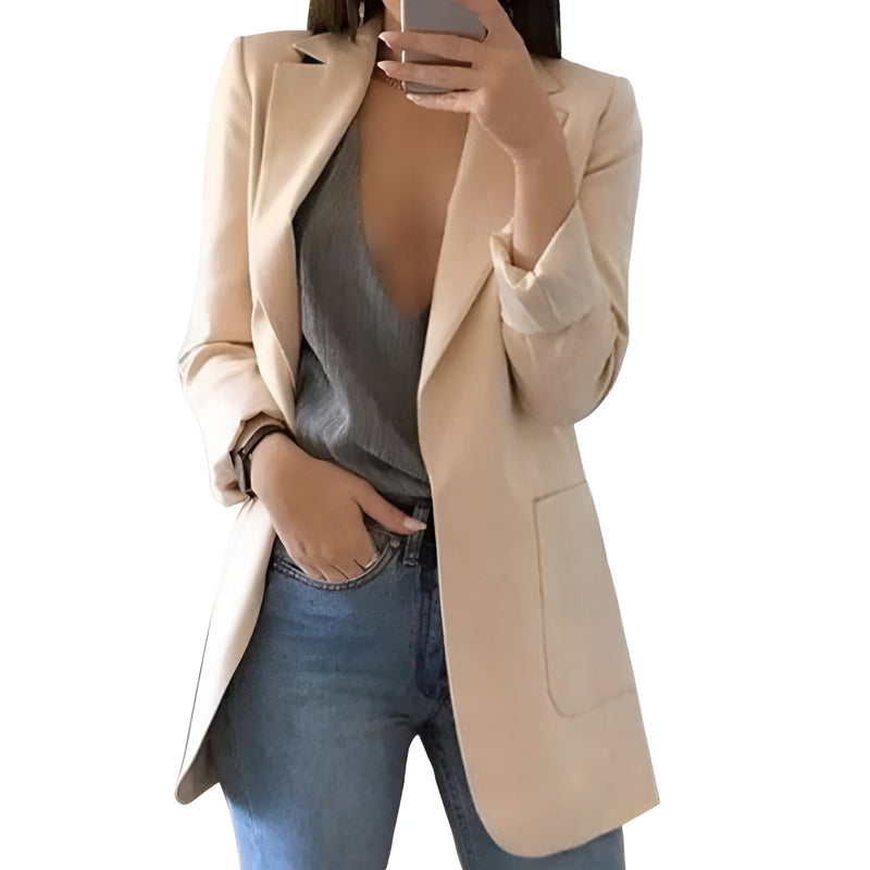 Kvinnor Lång Blazer | Elegant Design | Stilren & Tunn | Perfekt för Lager-på-lager
