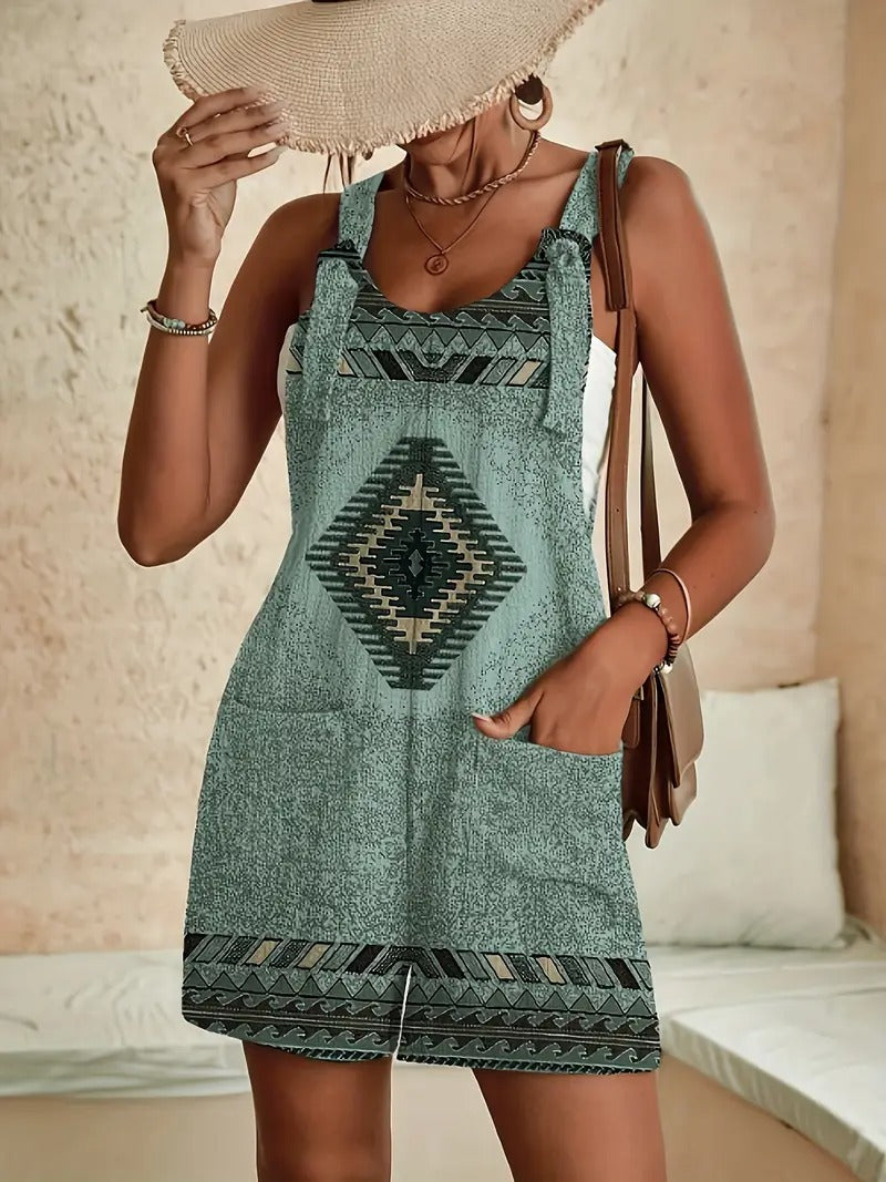 Dam Byxdress | Ärmlös med Geometriskt Mönster | Fickor
