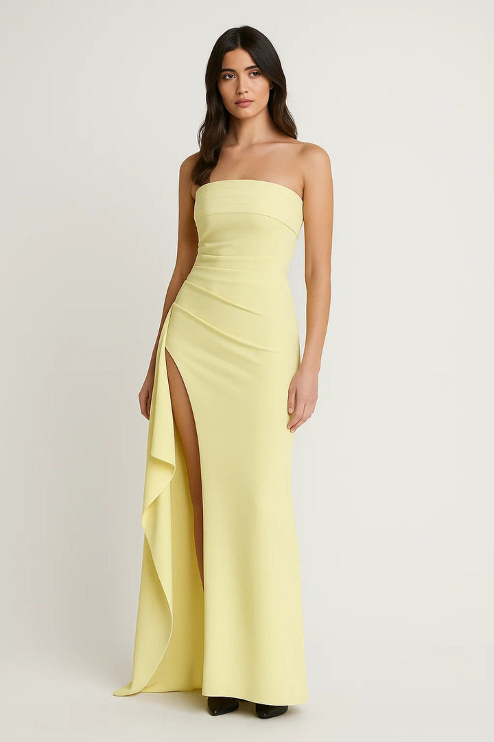 Dam Klänning | Slimfit Strapless Draperad | Hög Slits | Sommar