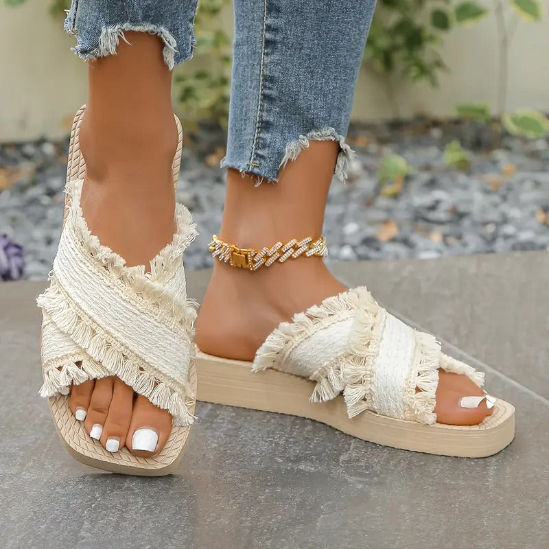Damsandal | Elegant & klassisk | Fyrkantig tå | Wedge & halksäker sula