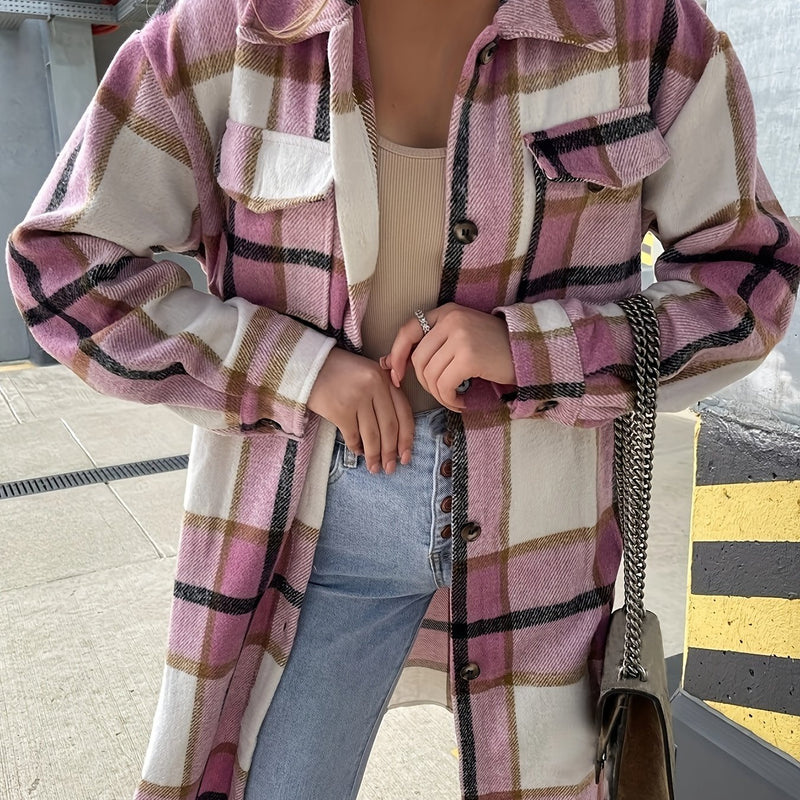 Vinterrock Dam | Lång Jacka med Rutigt Mönster | Casual Stil