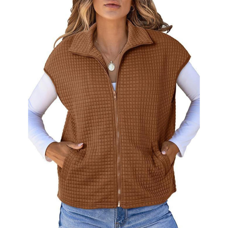 Quiltad Väst Dam | Bekväm och Trendig Passform | Stickad Tröja