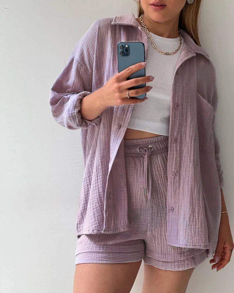 Sommarkostym för kvinnor | Tvådelad | Luftiga veck | Chic & tidlös stil