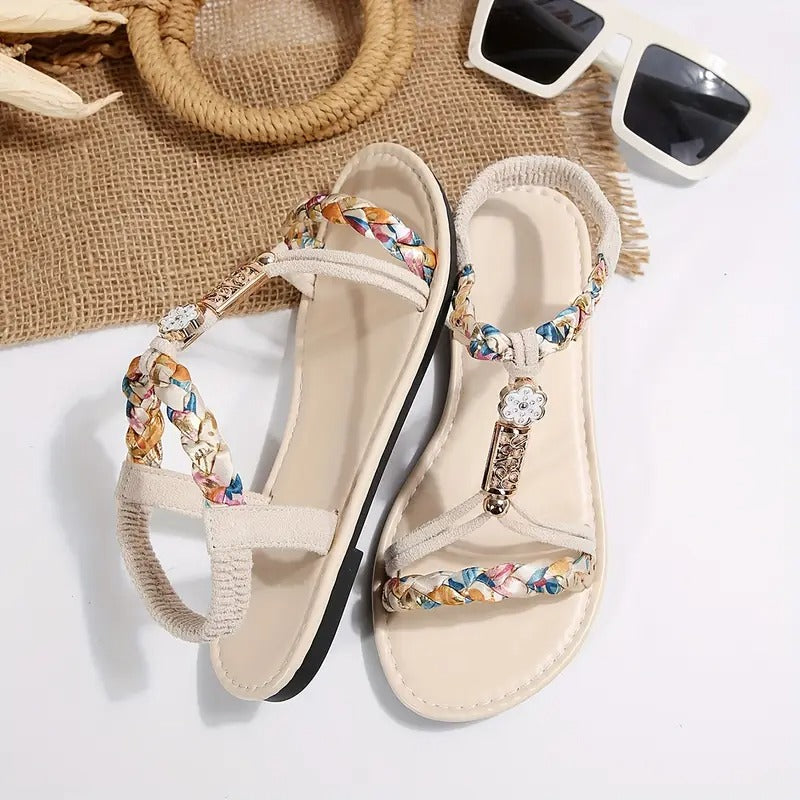 Flätade sandaler för kvinnor | Elastiska slip-on-sandaler | Lätta & halkfria | Bekväma