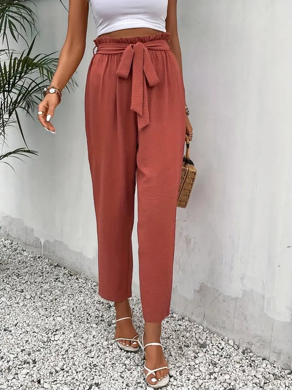 Dambyxor | Tailored Fit & Elastisk Midja | Eleganta Långa Byxor med Strikdetalj för Vår/Sommar