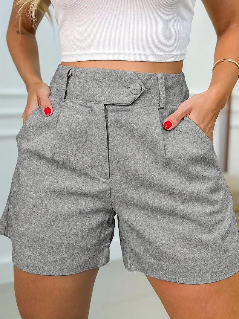 Damshorts | Högmidjad design | Sommarstil | Knappdetaljer
