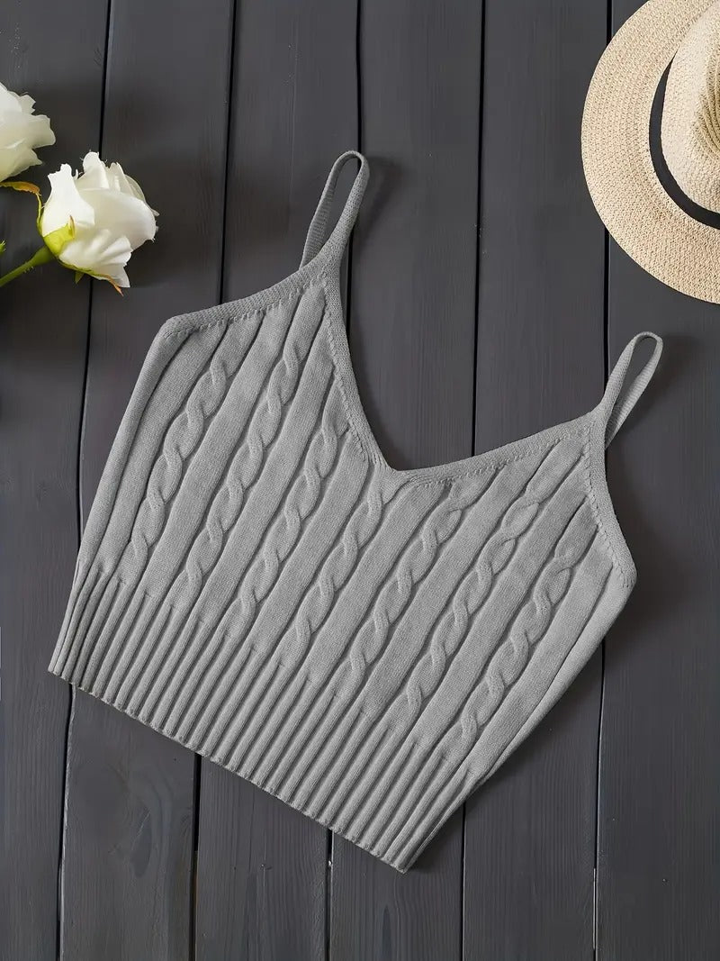 Damtop | Stickad Cami Crop Top | Mjuk & Mångsidig för Sommar & Alla Hjärtans Dag