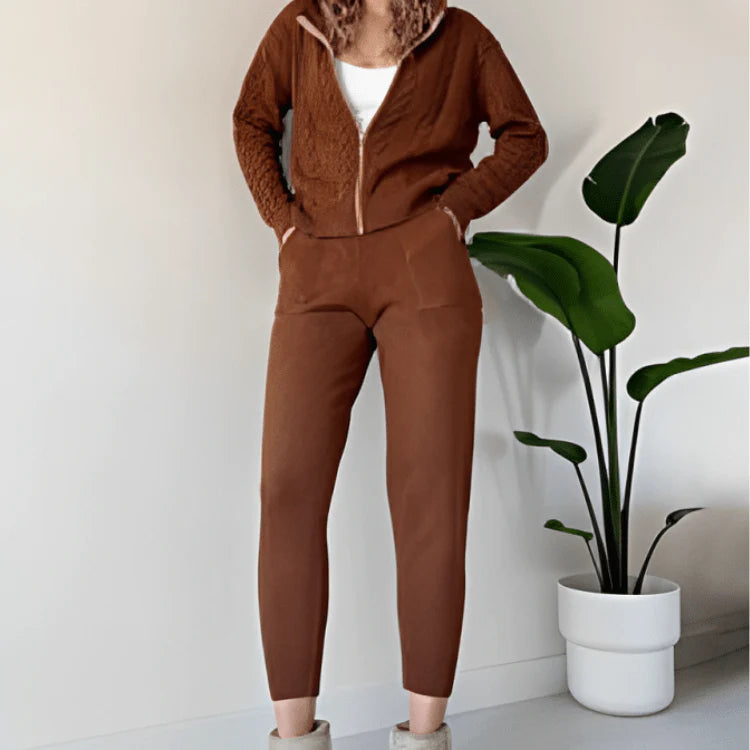 Kvinnor Tvådelat Set | Varmt & Bekvämt | Avslappnad Passform | Stilren Loungewear