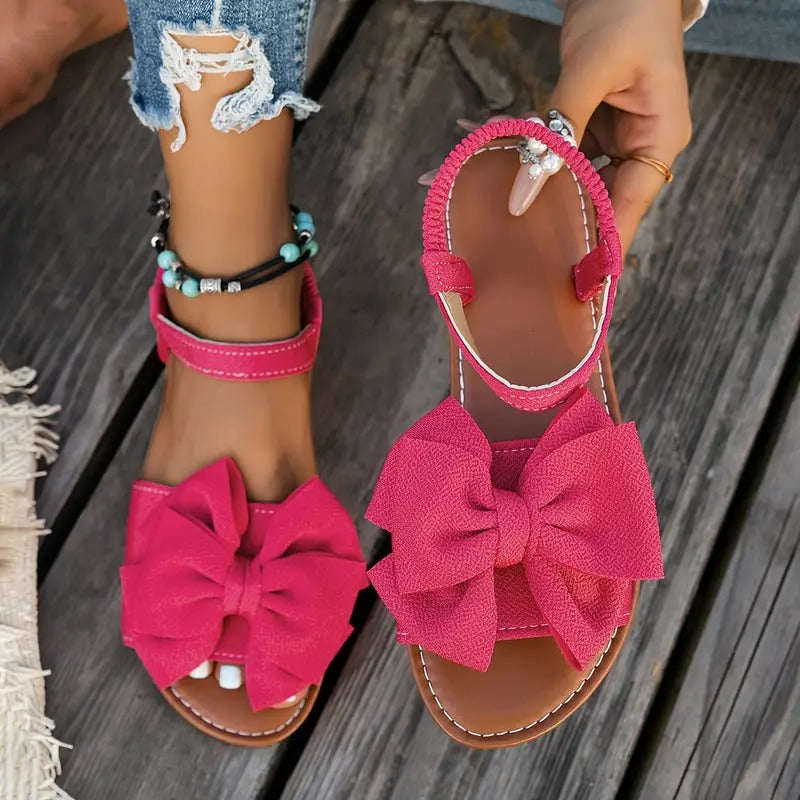 Damsandaler | Chica Slip-Ins med Rosett & Enkelband | Öppen Tå & Effen Design | Sommar & Strand