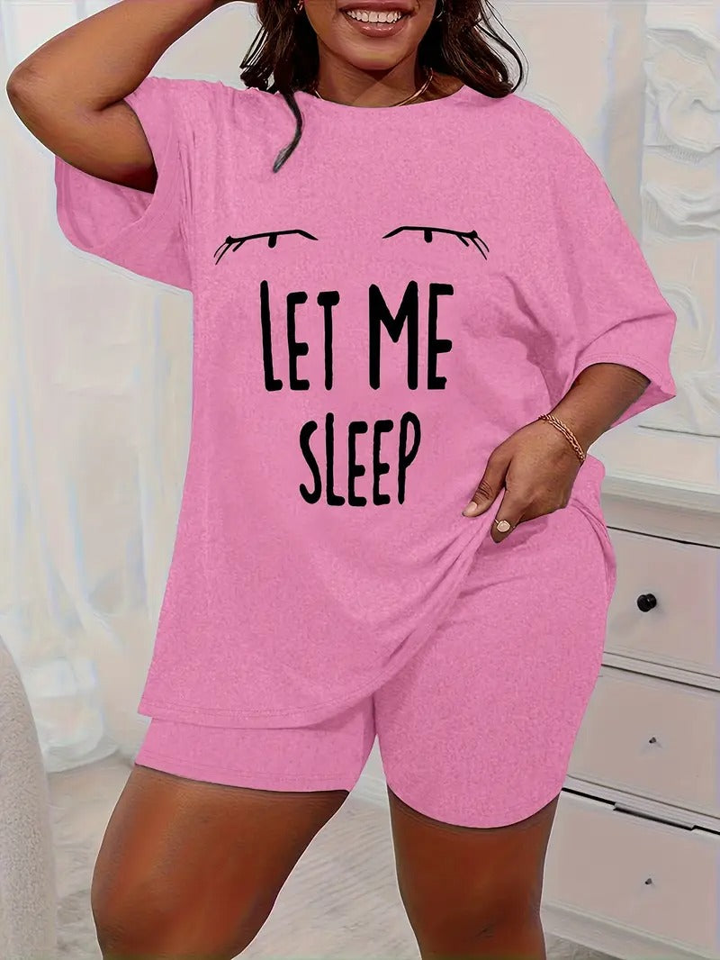 Dams Pyjamas Set | Plus Size & Bekväm | Leopard Hjärta Print & Kortärmad T-shirt