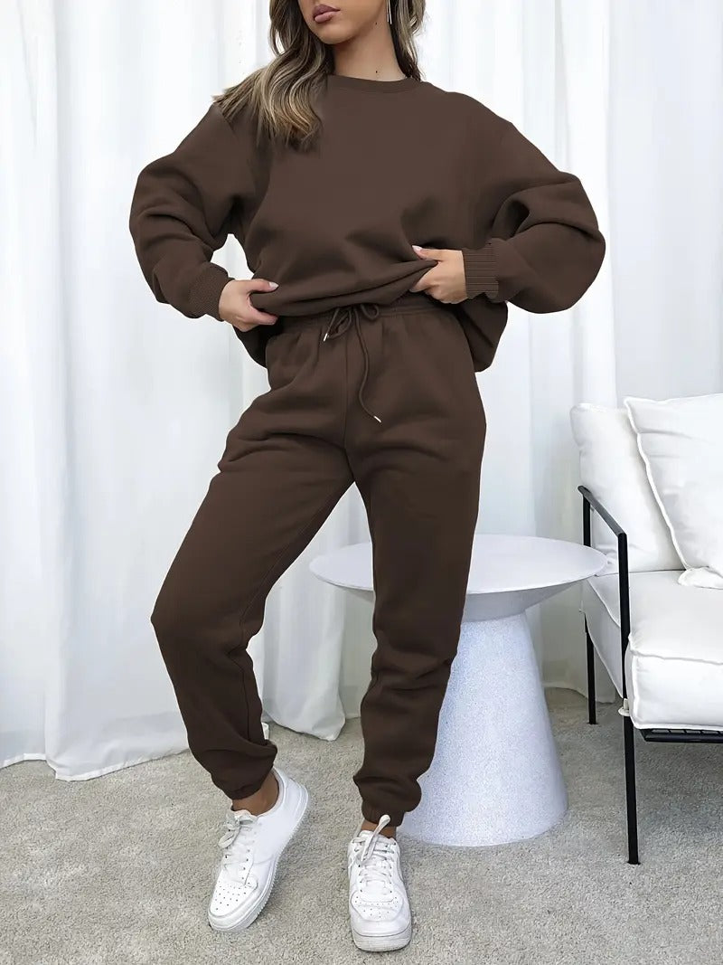 Damset | Sweatshirt & Sweatpants | Effen Design & Avslappnad Passform i Polyesterblandning