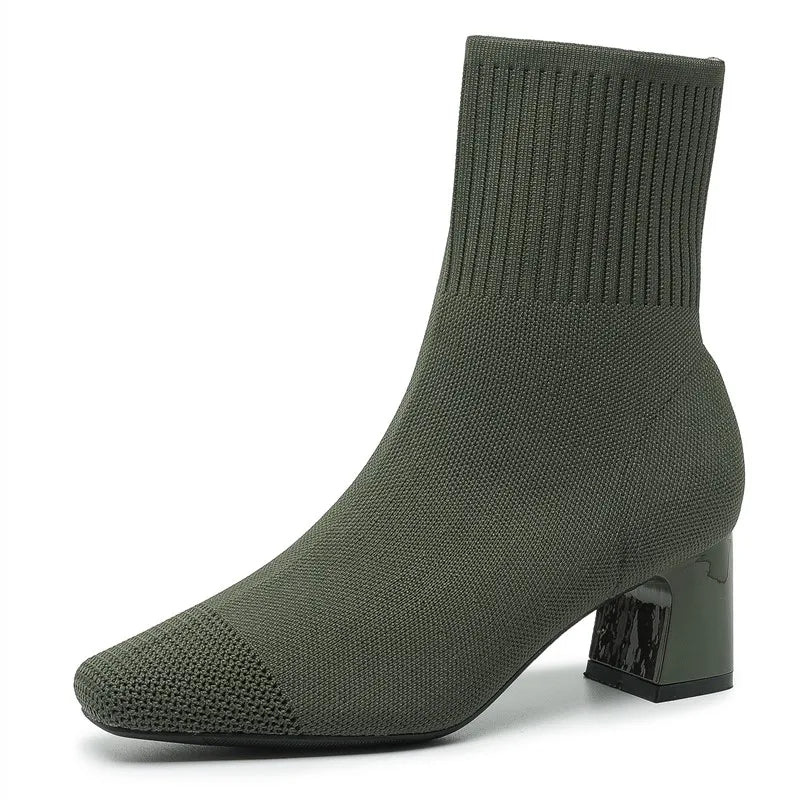 Skor för Vinter | Stickade Sockboots Dam | Högklackat & Trendigt