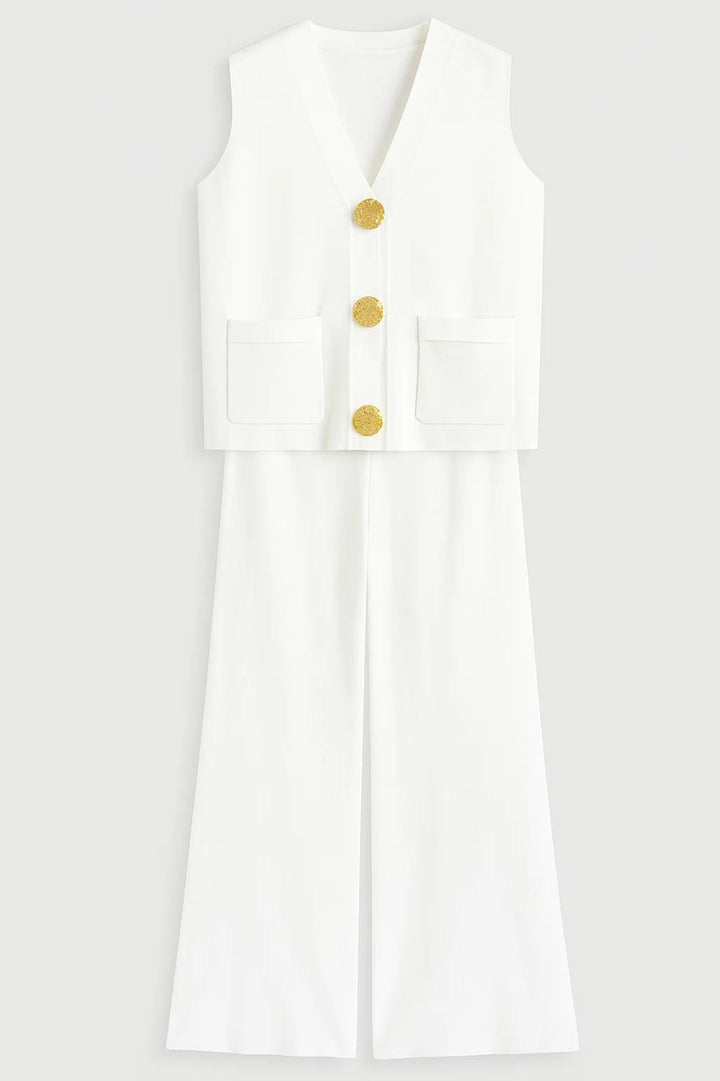 Dam Set | Elegant Wijde Pijpen | Met Knoopjes | Sommar