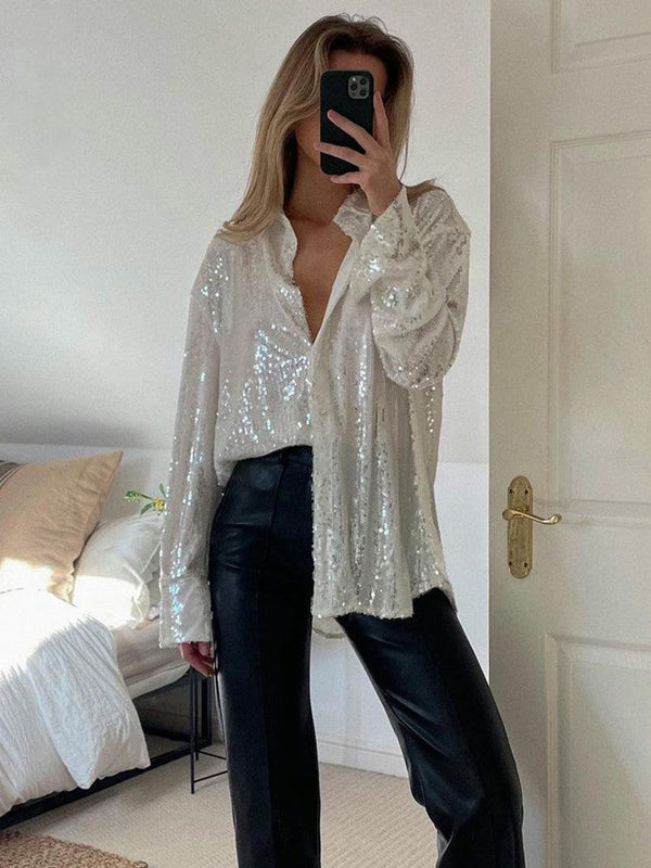 Blus för Kvinnor | Oversized Passform | Trendig & Bekväm | Glittrig Detalj